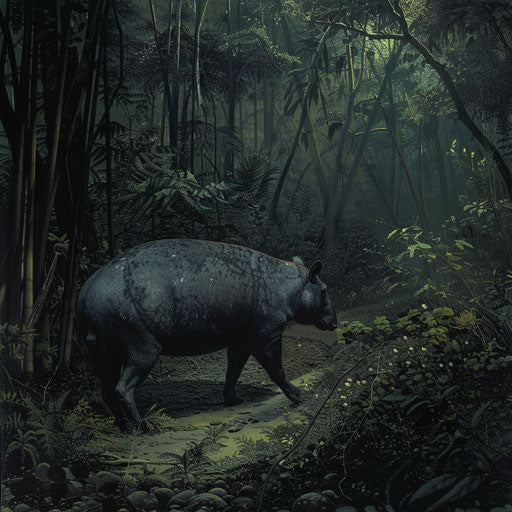 Baird's tapir quietly crossing a natural forest path