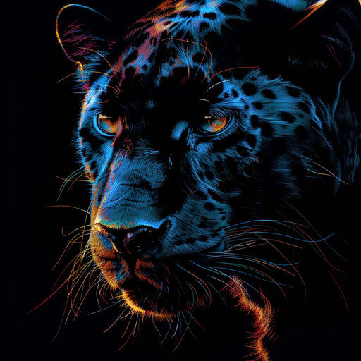 Panther clipart in photo realistic style with a flat random background, high contrast and saturated hues