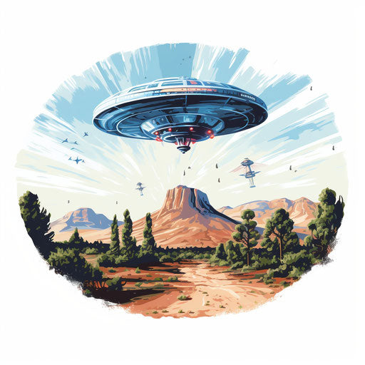 UFO clipart in the style of Oil painting, on a white background