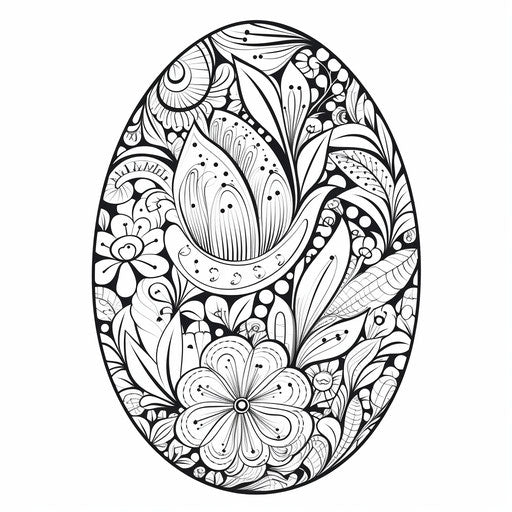 Easter egg coloring pages for adults, in the style of subtle, naive drawing