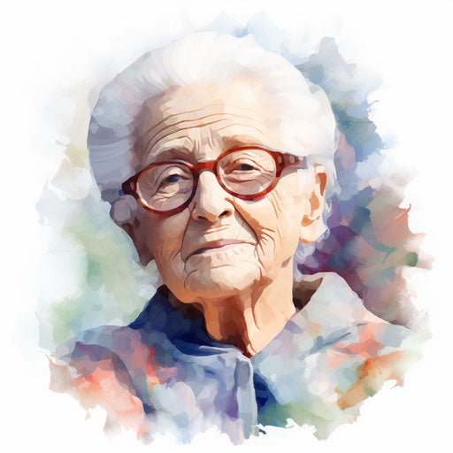 Illustration of grandmother in the style of Impressionistic Art, on white background