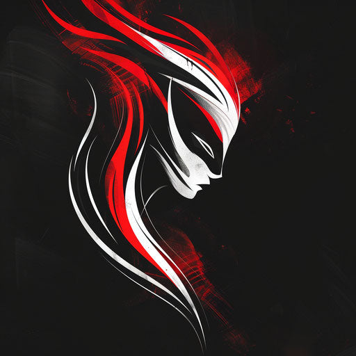 Edgy logo design art in white and red