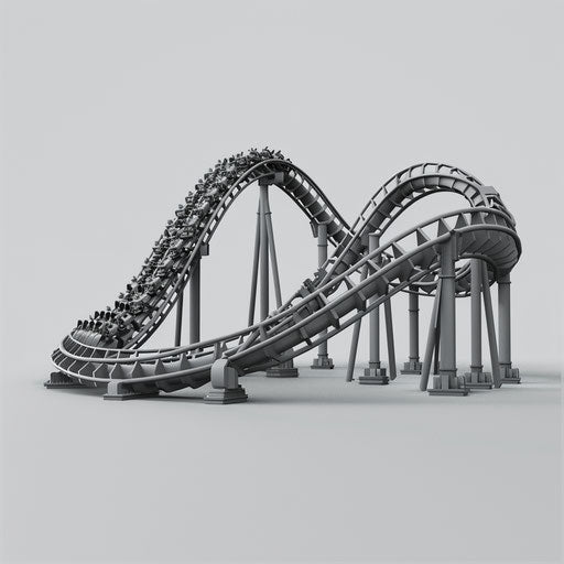Realistic roller coaster on flat slate grey background