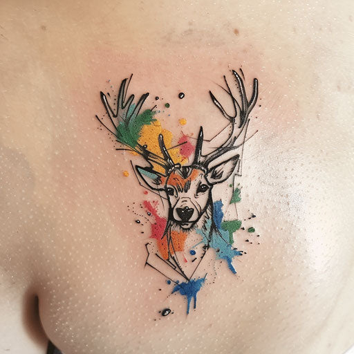 Abstract colorful deer tattoo on white canvas