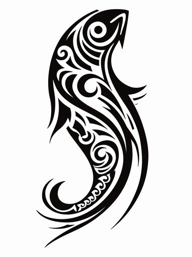 Polynesian fish tribal tattoo drawing in black and white