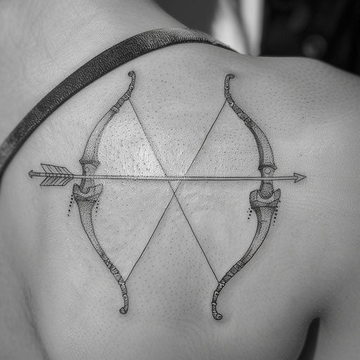 Bow and arrow tattoo sketch in dotwork style