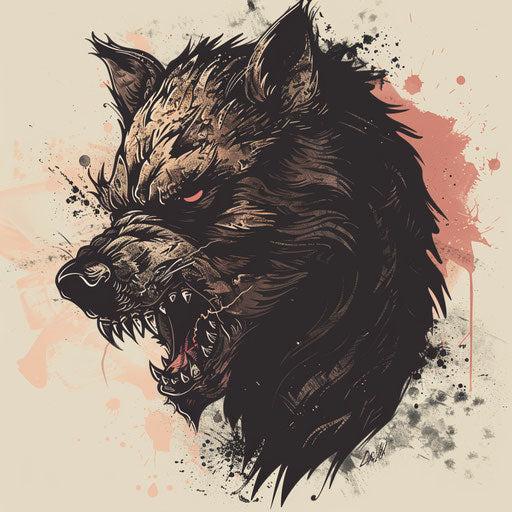 Rustic flat tattoo sketch of a werewolf in earthy tones