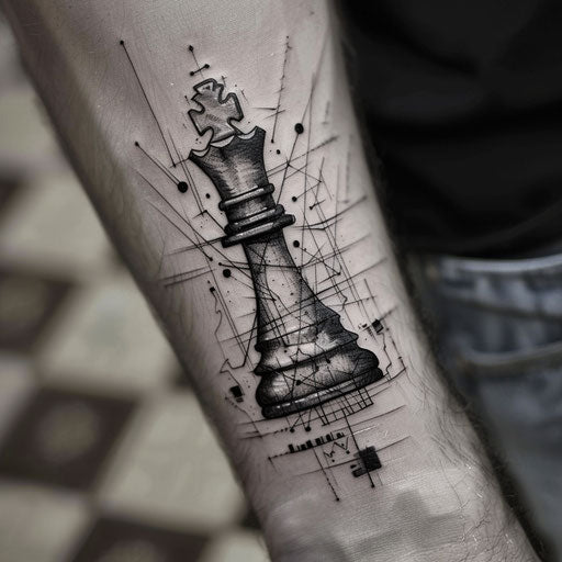Classical flat tattoo sketch of a chess checkmate, elegant black ink