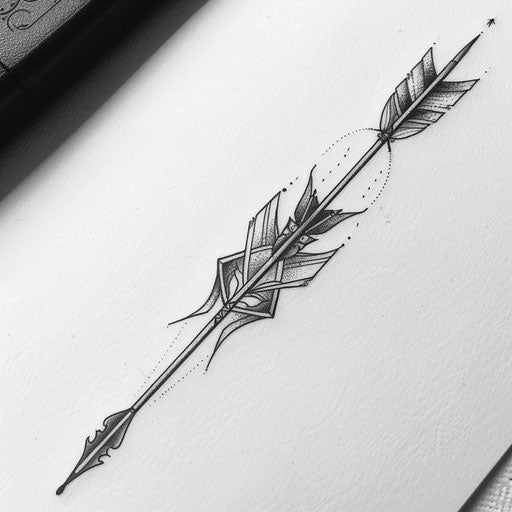 Tribal arrow tattoo design with strong black lines and patterns