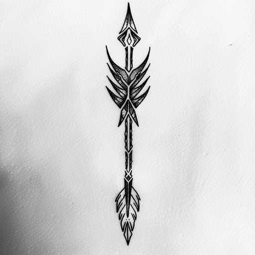 Tribal arrow tattoo design with strong black lines on white surface