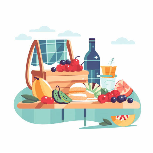 Picnic clip art in Minimalist style, white background