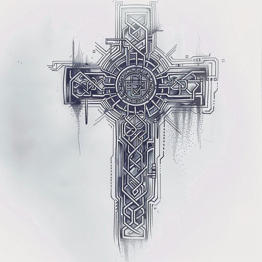 Futuristic Celtic cross tattoo, digital designs
