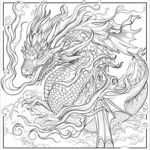 Dragon breathing fire with scales and wings