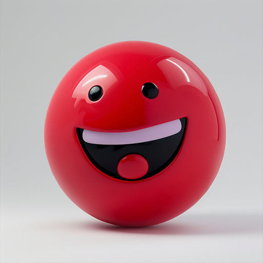 Caricature-style red emotion ball of joyful chaos