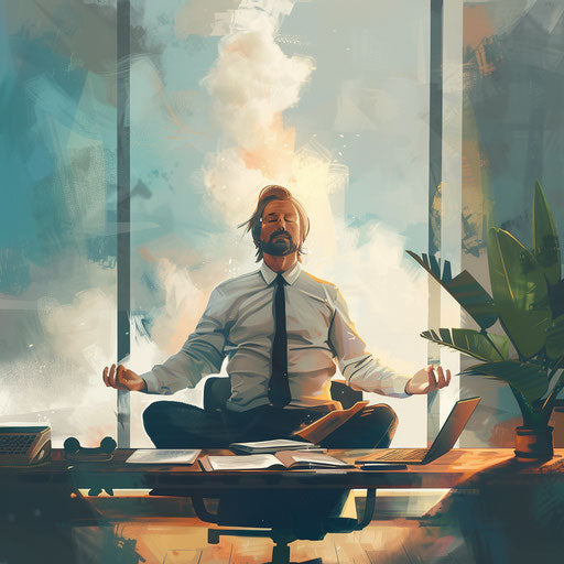 Businessman finding peace in a chaotic office environment