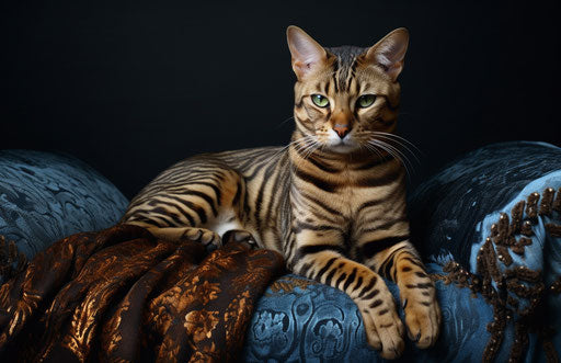 Bengal Cat Resting on Top of a Leather Settee