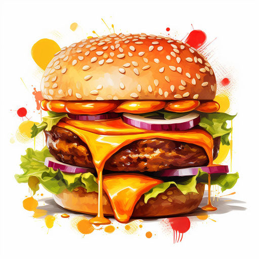 Cheeseburger clipart in Oil painting style on white background