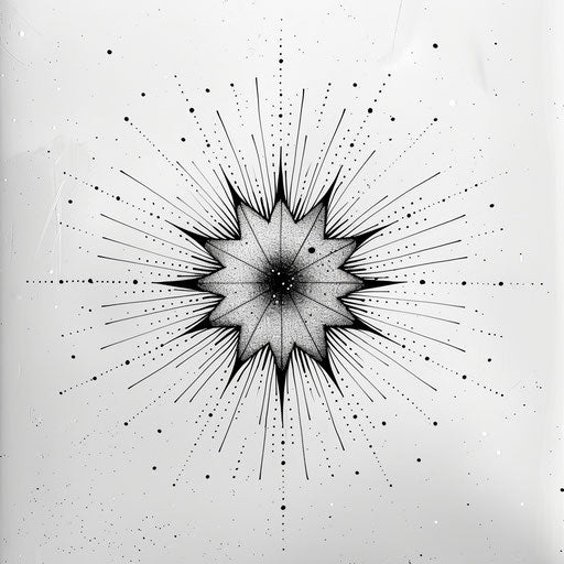 Dynamic sun pattern tattoo with dots as rays