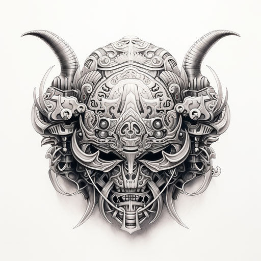 Japanese samurai helmet in black and white line work