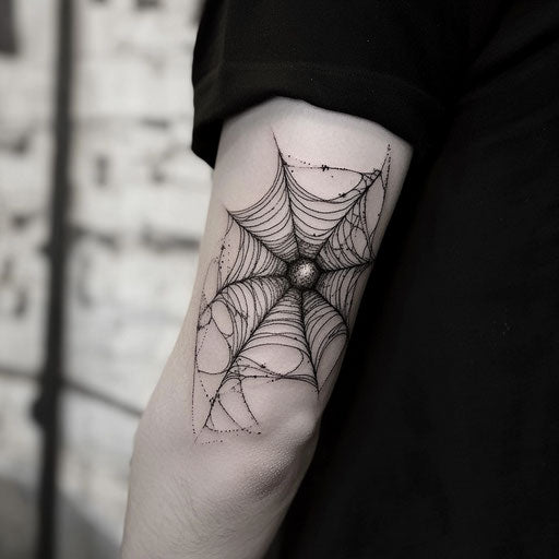 Spider web elbow tattoo surreal patterns