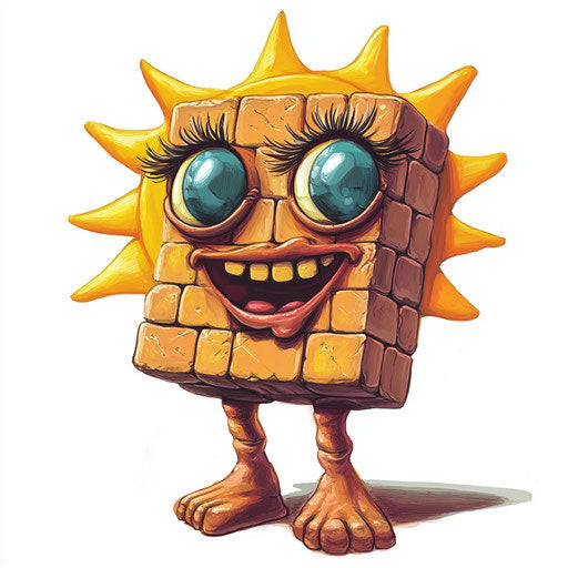 Humorous caricature of a brick caricature with human characteristics