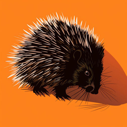Realistic porcupine clipart on flat sunset orange background