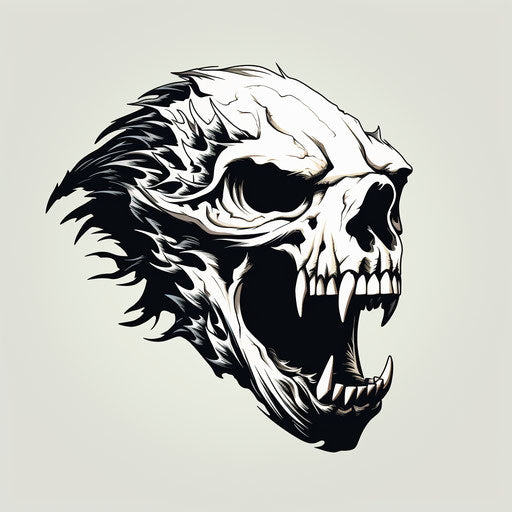 Grizzly bear skull in black and white, simplistic vector art style