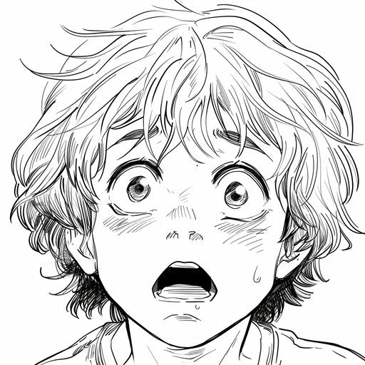 Expressive anime face, Mamoru Hosoda style, coloring page