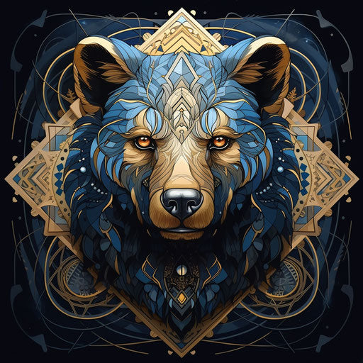 Bear with headstock design, alchemical symbolism style