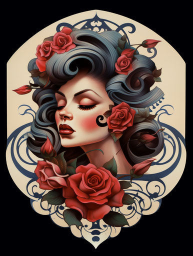 Dagonia's tattoo: girl with roses, art deco style