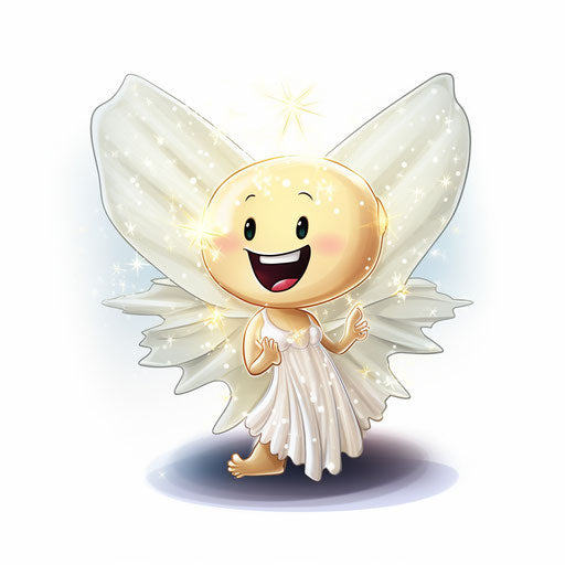 Tooth fairy in the style of Chiaroscuro Art, on white background