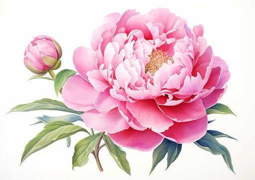 Pink peony on white background, angura kei style