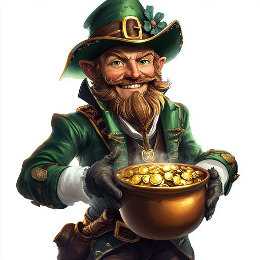Leprechaun with pot of gold on white background - Pixar style