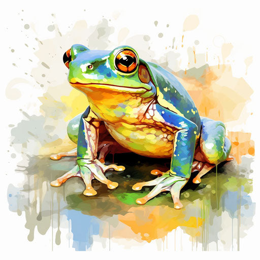 Frog illustration in the style of Impressionistic Art, on white background