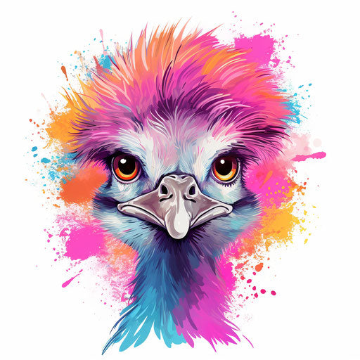 Pastel-style illustration of an ostrich, on white background