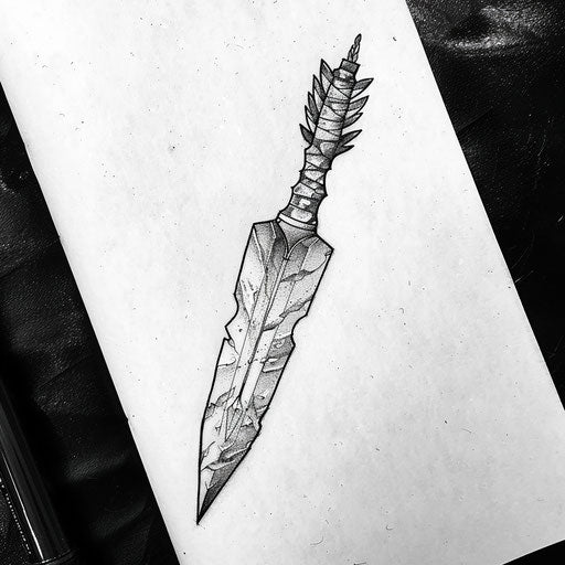 Simple and clean flat tattoo sketch of an obsidian arrowhead