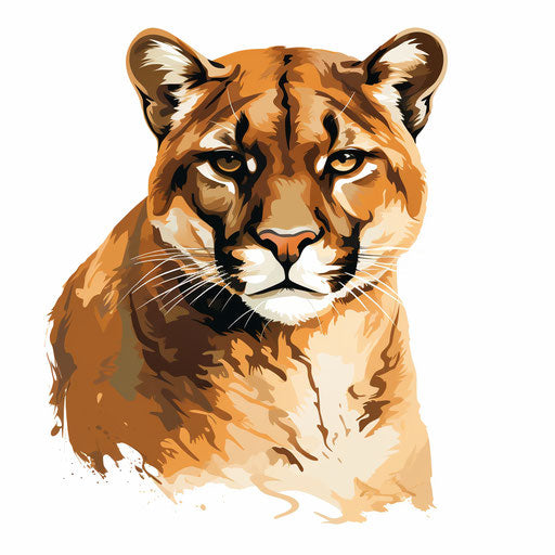 Cougar illustration in the style of Chiaroscuro Art, on white background