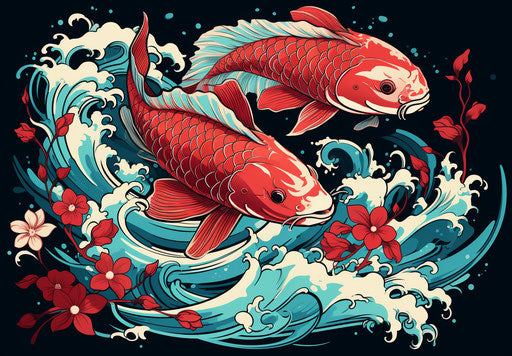 Stylized red koi fish tattoo in traditional style