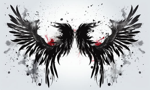 Tattooed hearts with wings in black and white vector illustration