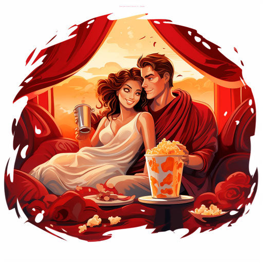 Movie night illustration in Oil painting style, on white background