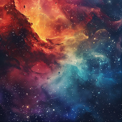 Illustration of the universe in photo realistic style with a flat random color background