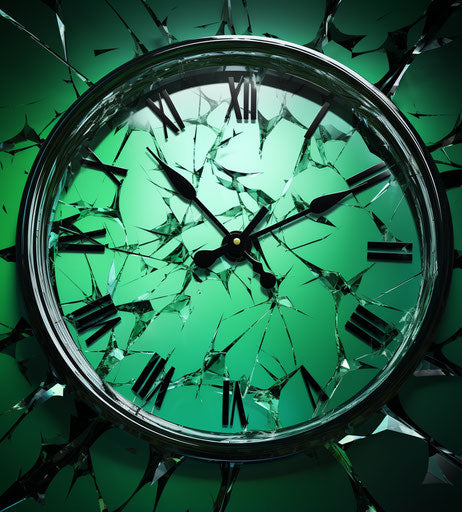 Glass clock on cracks in green design