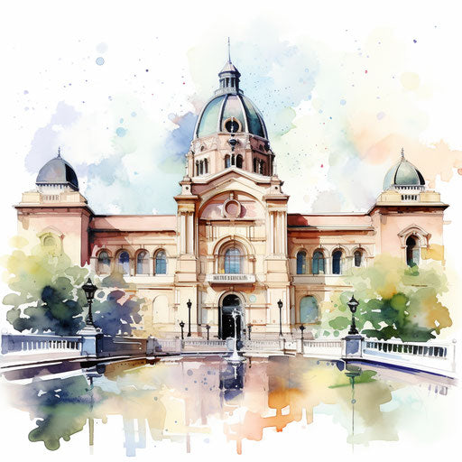 Court depiction in Impressionistic Art style, on white background