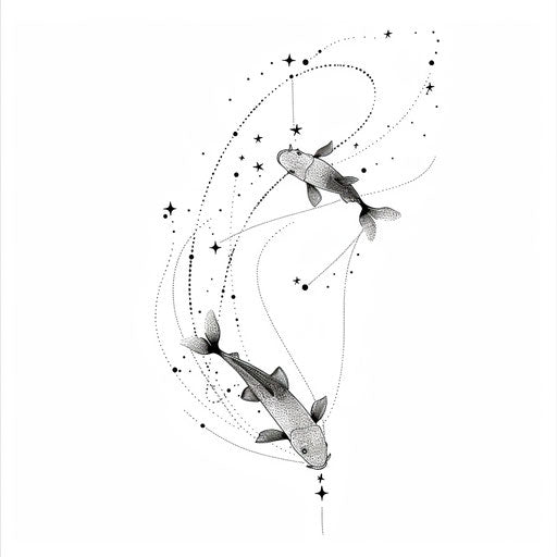 Minimalist tattoo sketch of the Pisces constellation