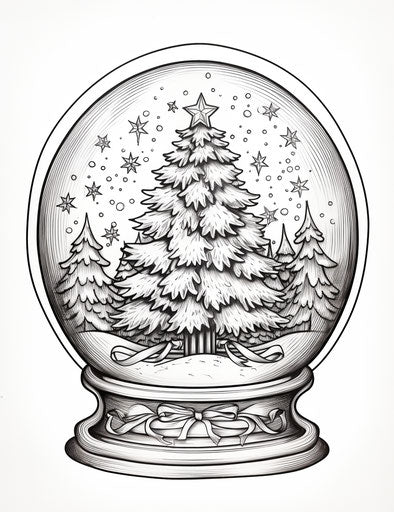 Christmas snow globe coloring pages, precisionist style