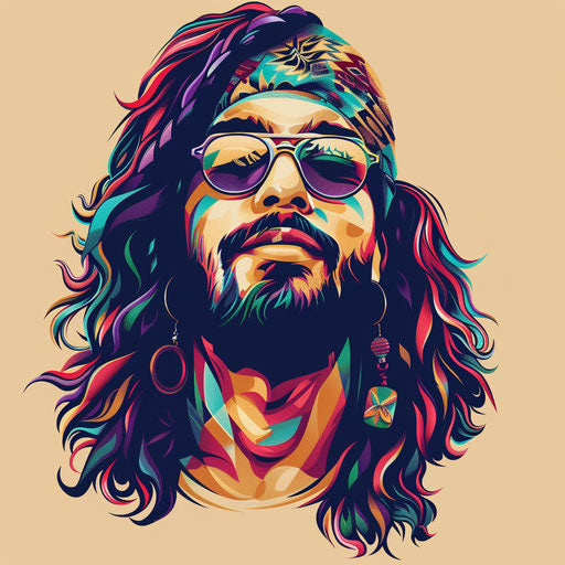 Hippie clipart in photo realistic quality on a flat beige background