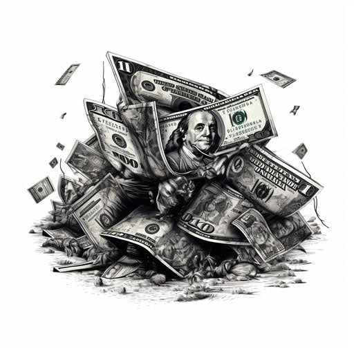 Money in chiaroscuro style on white background