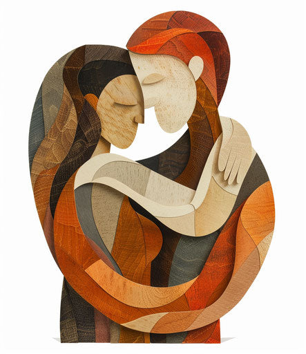 Woman hug icon, poured and hard-edged shapes