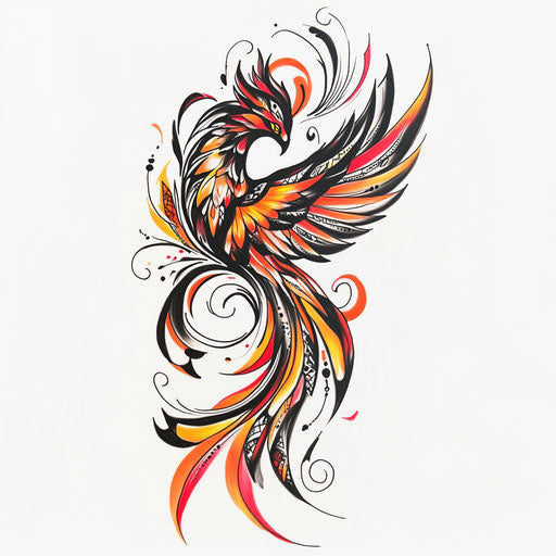 Bold tribal phoenix upper arm tattoo sketch for women