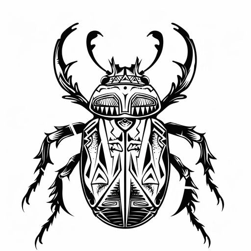 Traditional beetle sketch with tribal patterns and bold black lines